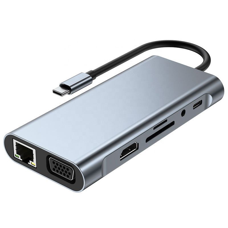 11-in-1 Type-C Docking Station USB-C Hub Adapter HD 100MB Gigabit VGA 4 USB TF/SD AUX PD Type-C Converter 11-in-1 Type-C Docking Station USB-C Hub Adapter HD 100MB Gigabit VGA 4 USB TF/SD AUX PD Type-C Converter